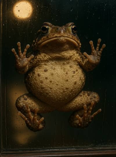 窓にくっついている茶色いカエルの意味